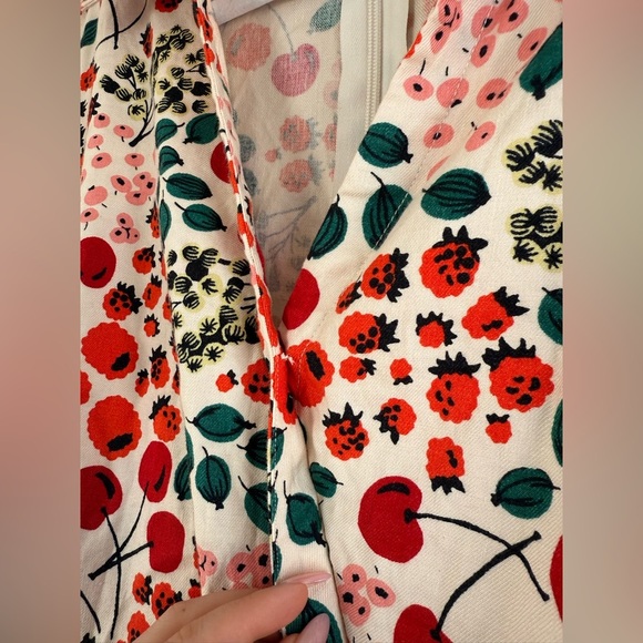 NWT Maeve Linen Short-Sleeve Wrap Romper in Red Motif - Picture 10 of 13